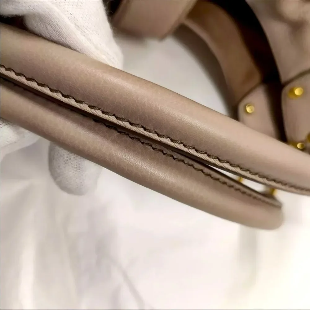 Auth Louis Vuitton Neutrals Monogram Mahina L Hobo M93123 LV Handbag Beige Purse